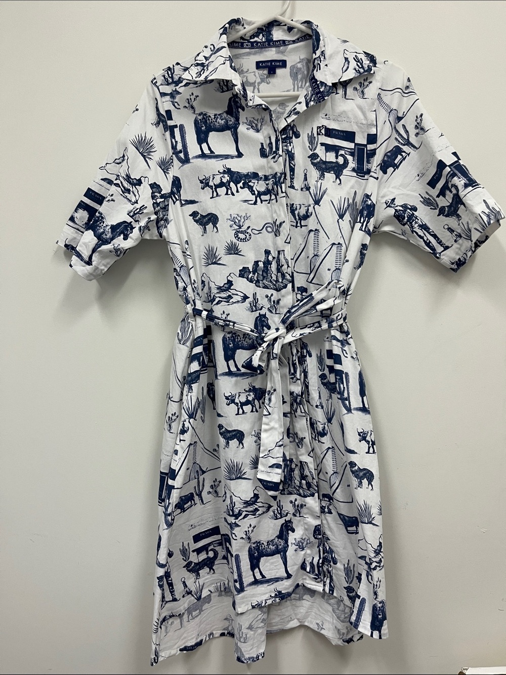 Katie Kime Blue and White Marfa print cotton shirtdress size S